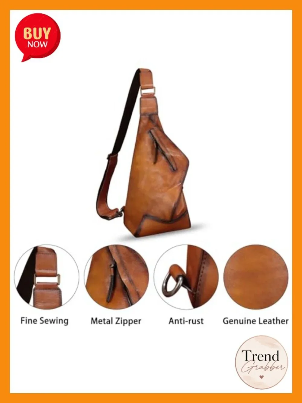 Genuine Leather Sling Bag | Adjustable Crossbody Chest Daypack